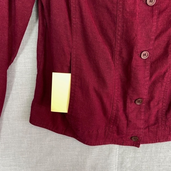 JM Jennifer Moore Linen Blend Shirt Womens 12 Top Wine Red Pockets Button Down - Picture 4 of 8